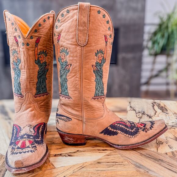 Rare Old Gringo Statue of Liberty Bald Eagle Tattooed Cowgirl Boots, Women’s 11B - Picture 1 of 10